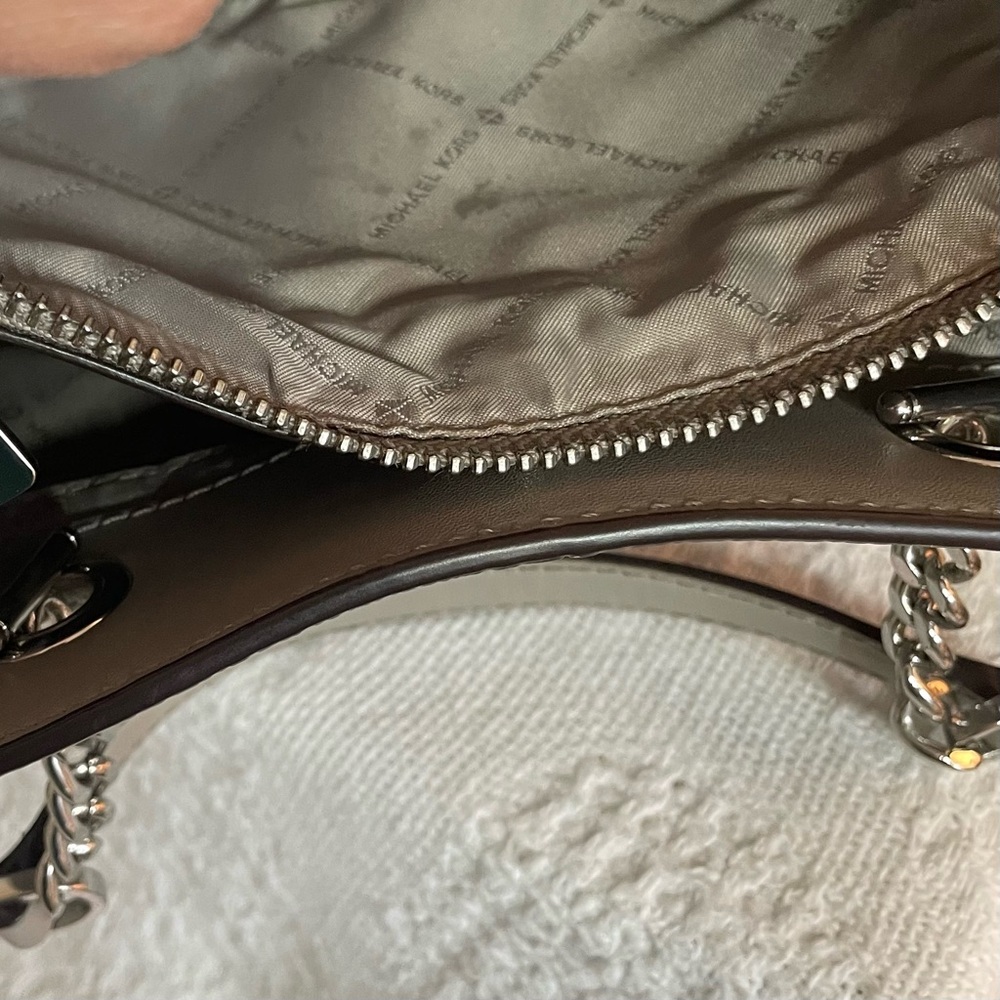 Michael Kors Small Teagan Messenger Tote Bag Silver Chain Handle~~Gray - Picture 7 of 12